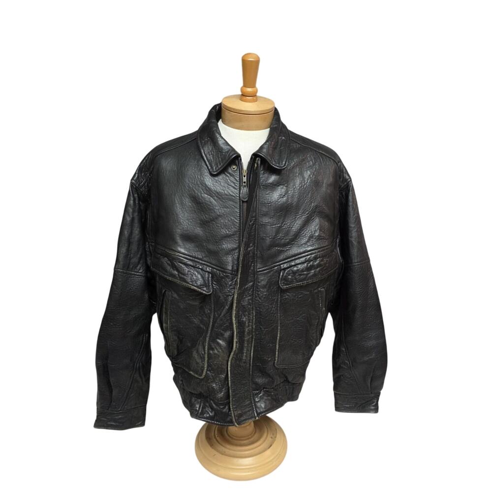 Vtg Field & Stream Soft Leather Bomber Jacket Black Men’s Large